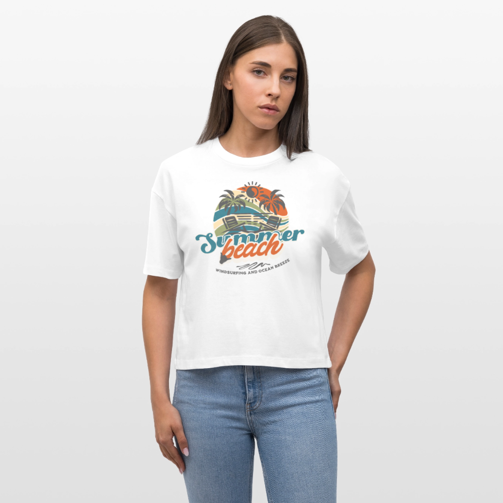 Frauen Boxy Bio-T-Shirt -summer beach- - Weiß