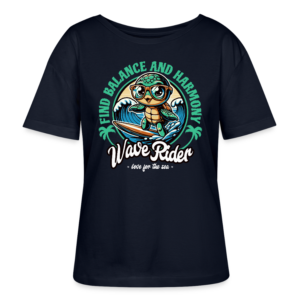 Relaxed Rundhals Frauen Bio-T-Shirt -wave rider- - Navy