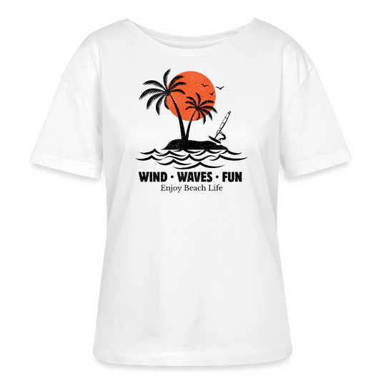 Relaxed Rundhals Frauen Bio-T-Shirt -enjoy life- - Weiß