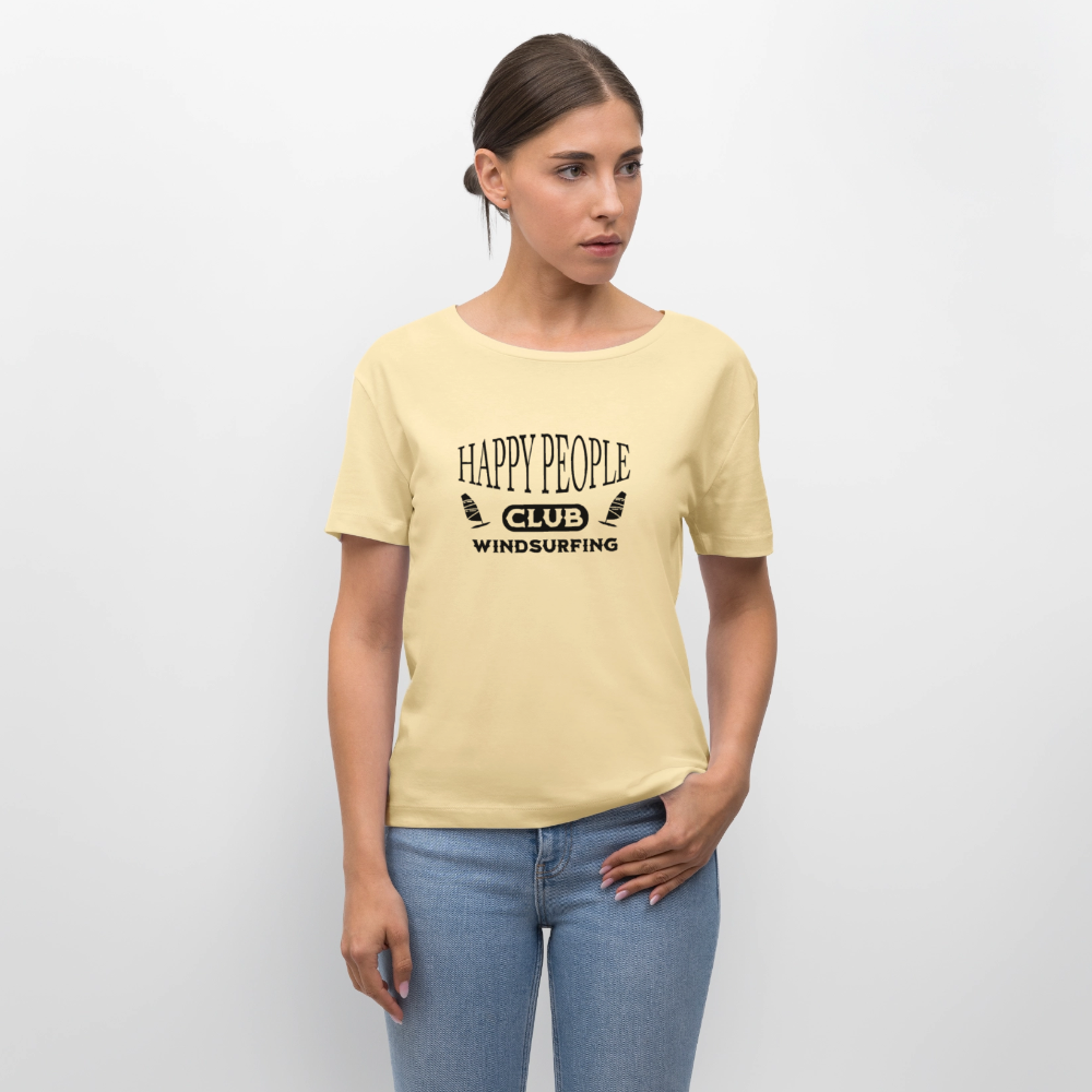 Relaxed Rundhals Frauen Bio-T-Shirt -happy people- - Creme