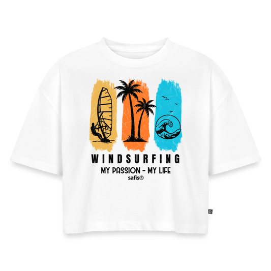 Frauen Premium Oversized Bio Cropped T-Shirt -my passion my life- - Weiß