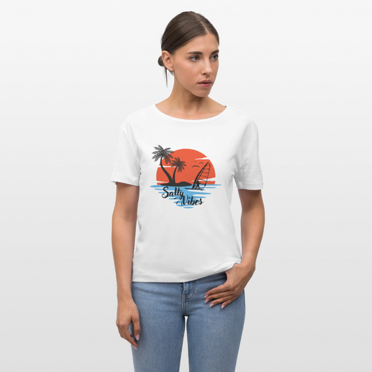 Relaxed Rundhals Frauen Bio-T-Shirt -salty vibes- - Weiß