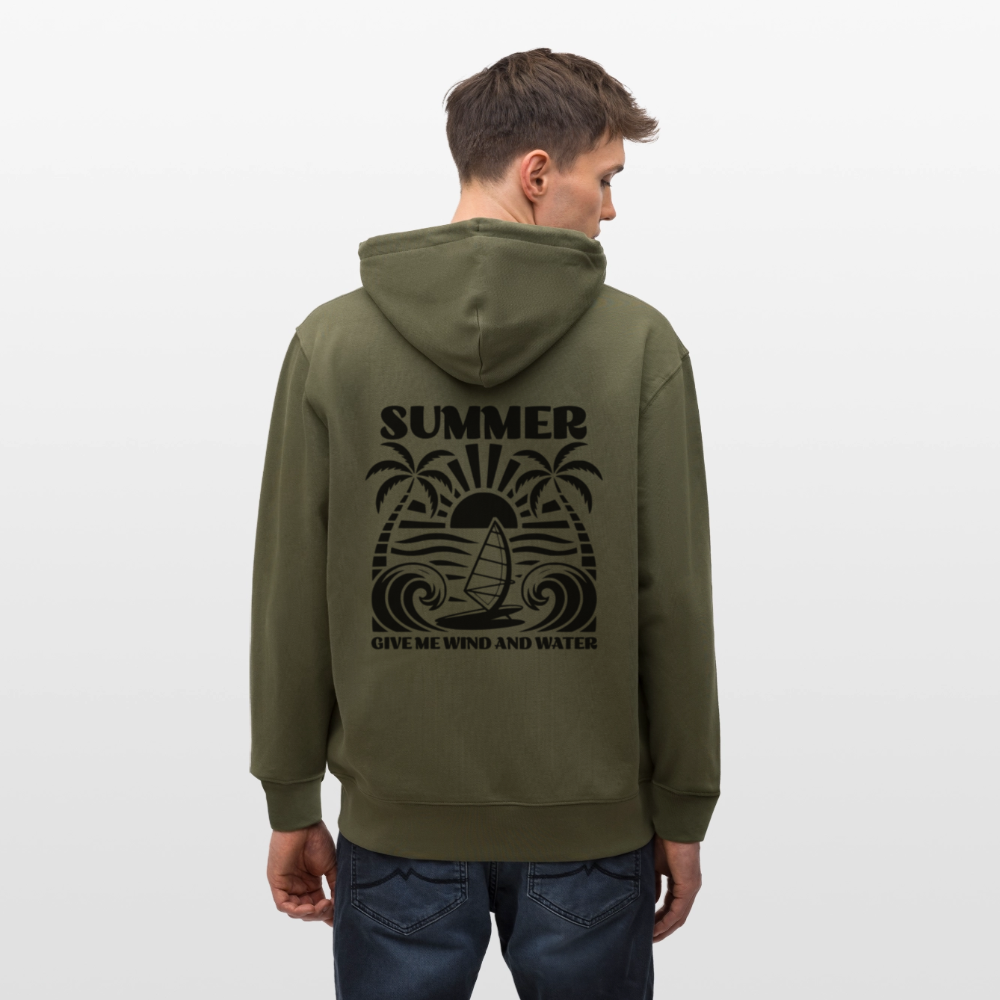 Unisex Bio-Kapuzenjacke -give me wind and water- Safis Shop - Khaki