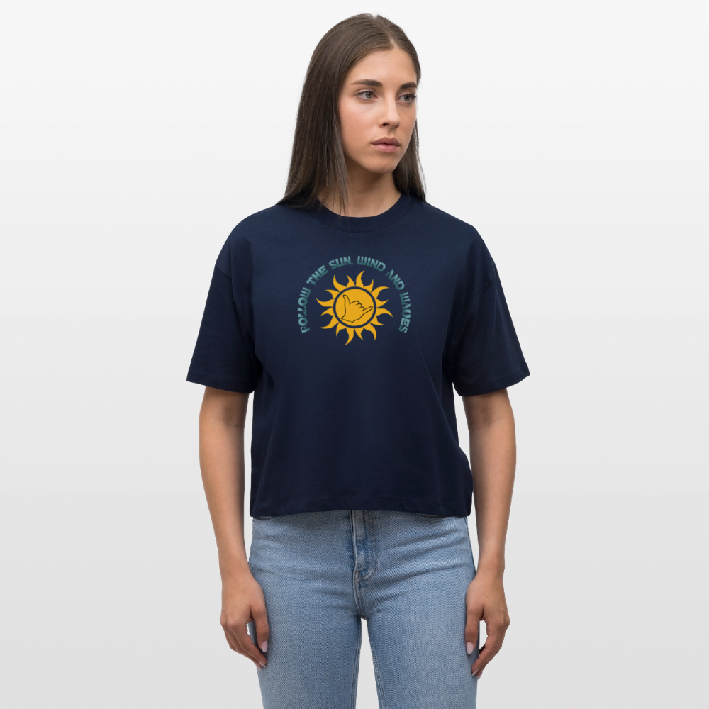 Frauen Boxy Bio-T-Shirt -follow me- - Navy