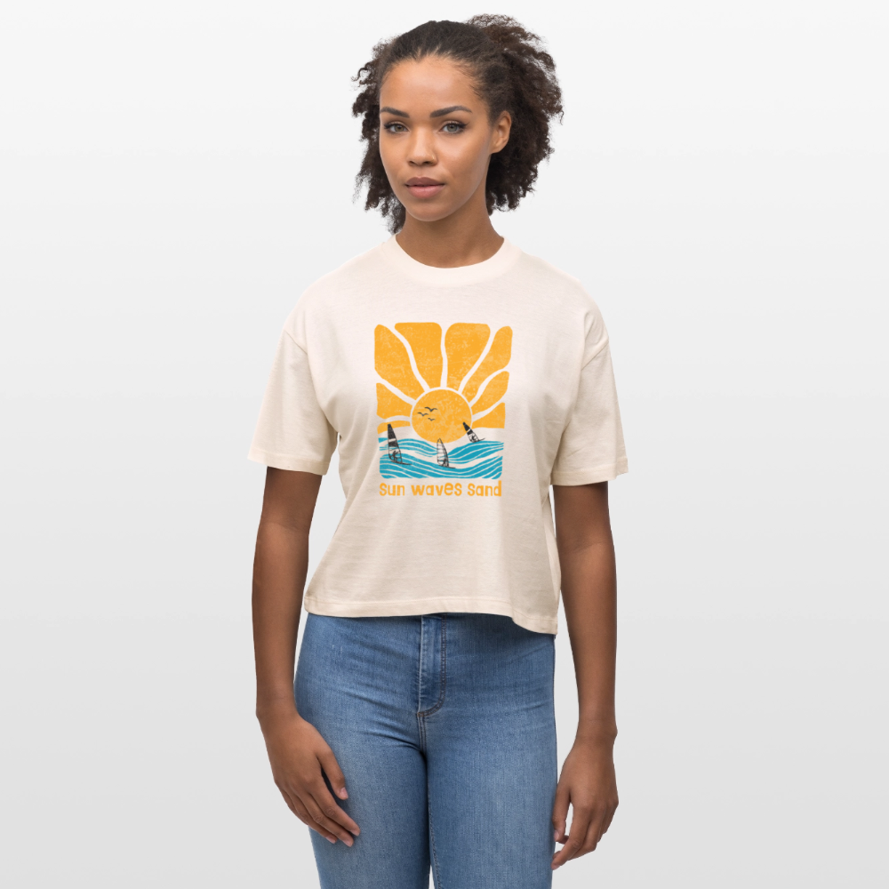 Frauen Boxy Bio-T-Shirt Nova -sunny waves- - Weißgrau