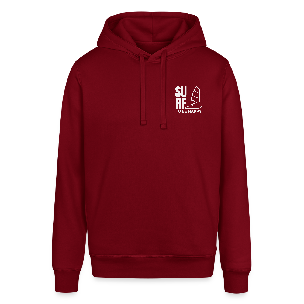 Unisex Bio-Hoodie -surf to be happy- - Burgunderrot
