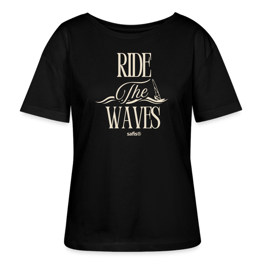 Relaxed Rundhals Frauen Bio-T-Shirt -ride the waves- - Schwarz
