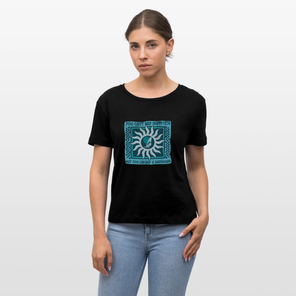 Relaxed Rundhals Frauen Bio-T-Shirt -buy happiness- - Schwarz