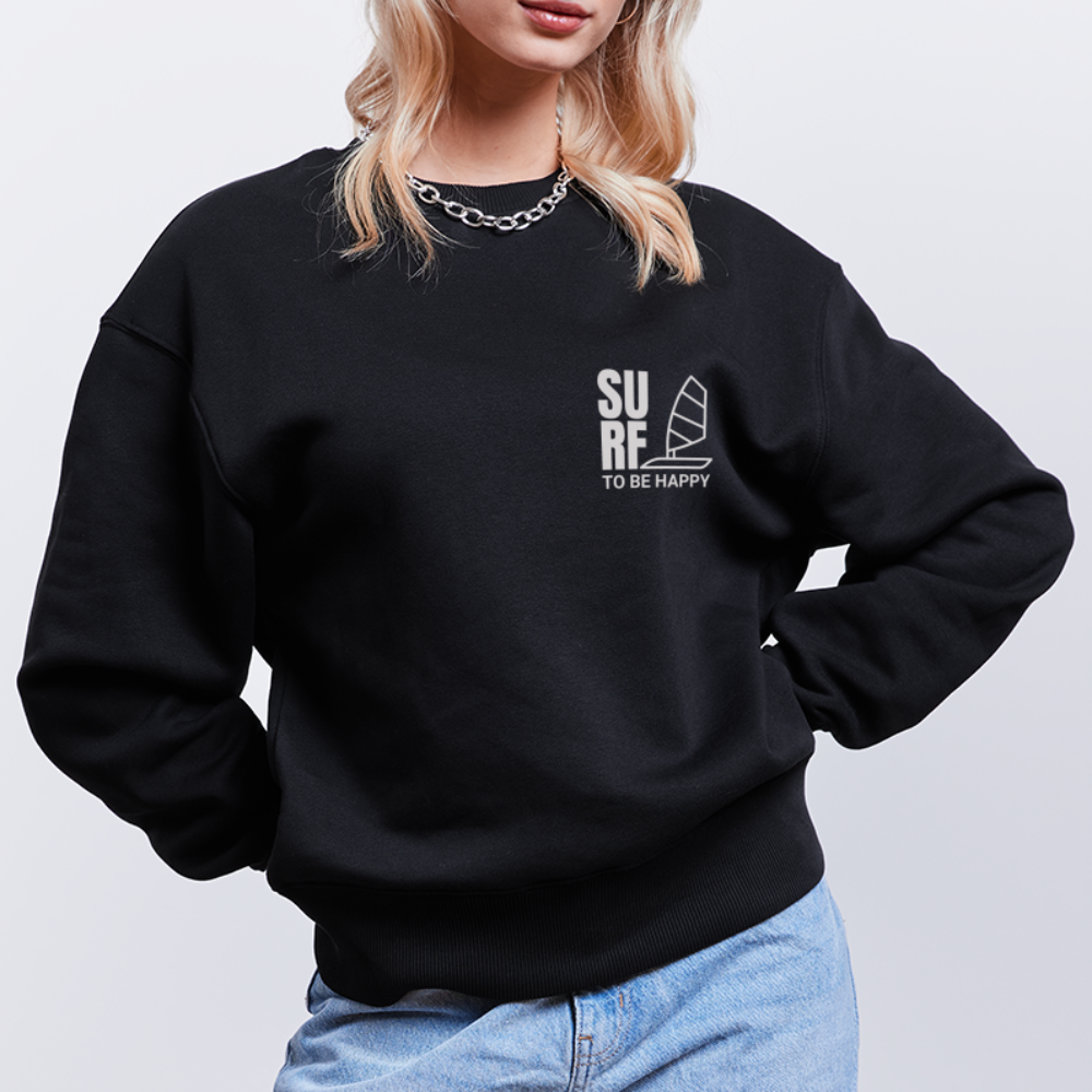 Unisex Oversize Bio Pullover -surf to be happy- - Schwarz