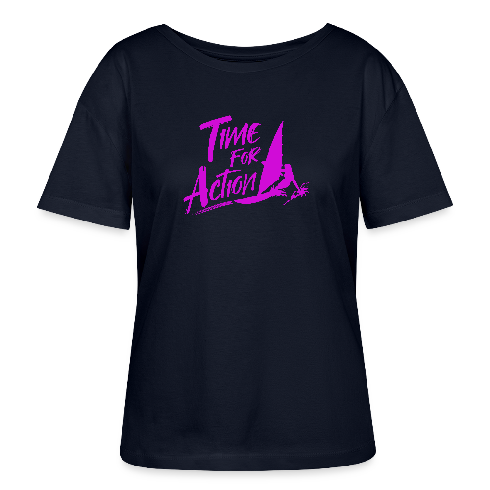 Relaxed Rundhals Frauen Bio-T-Shirt -time for action- - Navy