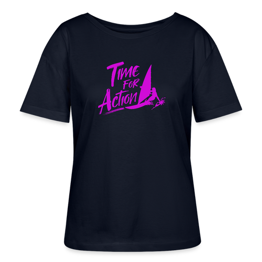 Relaxed Rundhals Frauen Bio-T-Shirt -time for action- - Navy