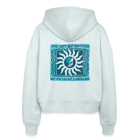 Boxy Frauen Bio Zip Hoodie -buy happiness- - Eisblau