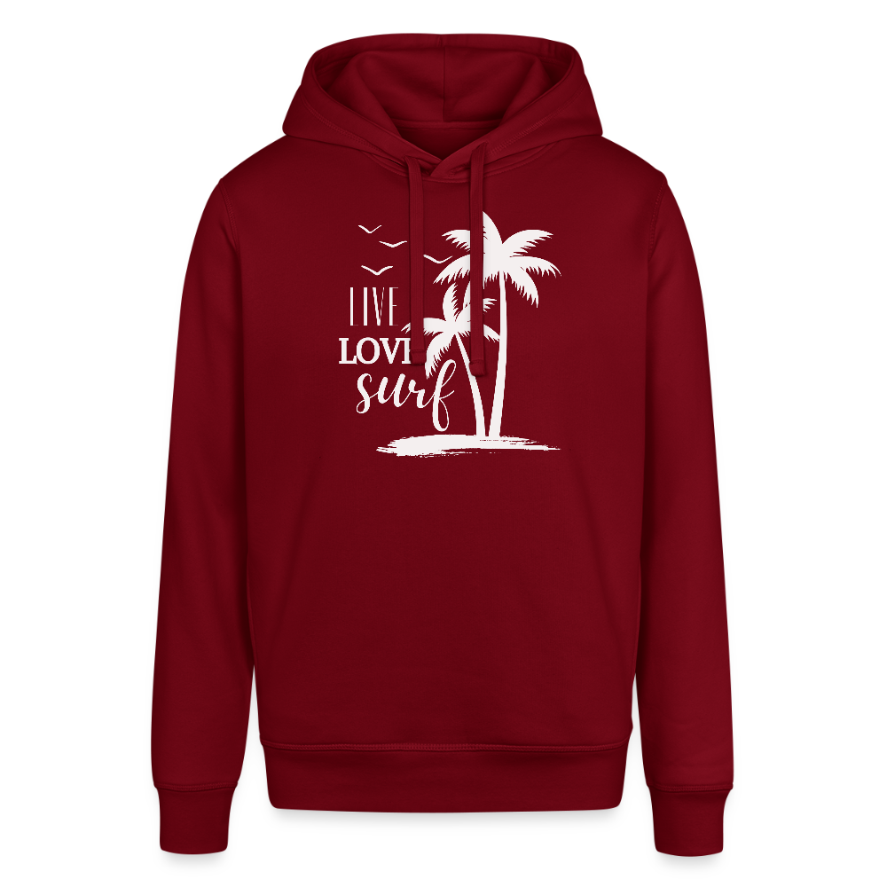 Unisex Bio-Hoodie -live love surf- - Burgunderrot