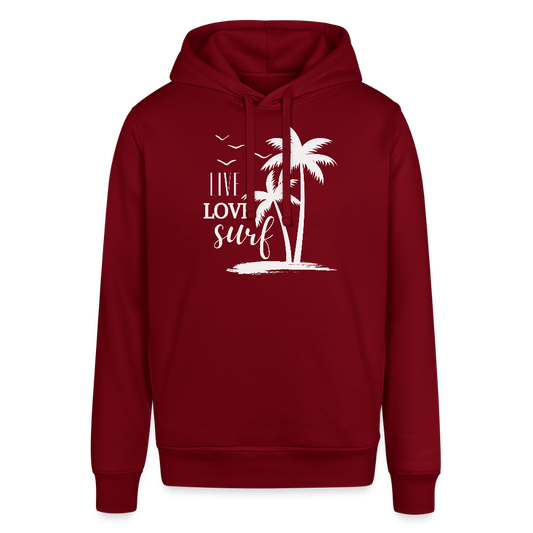 Unisex Bio-Hoodie -live love surf- - Burgunderrot