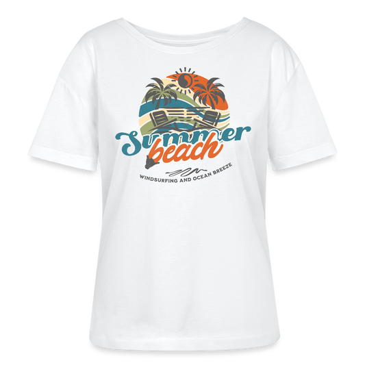 Relaxed Rundhals Frauen Bio-T-Shirt -summer beach- - Weiß