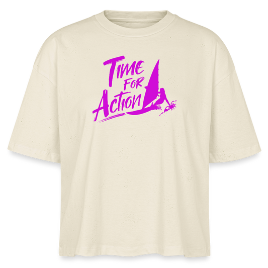 Frauen Boxy Bio-T-Shirt -time for action- - Weißgrau