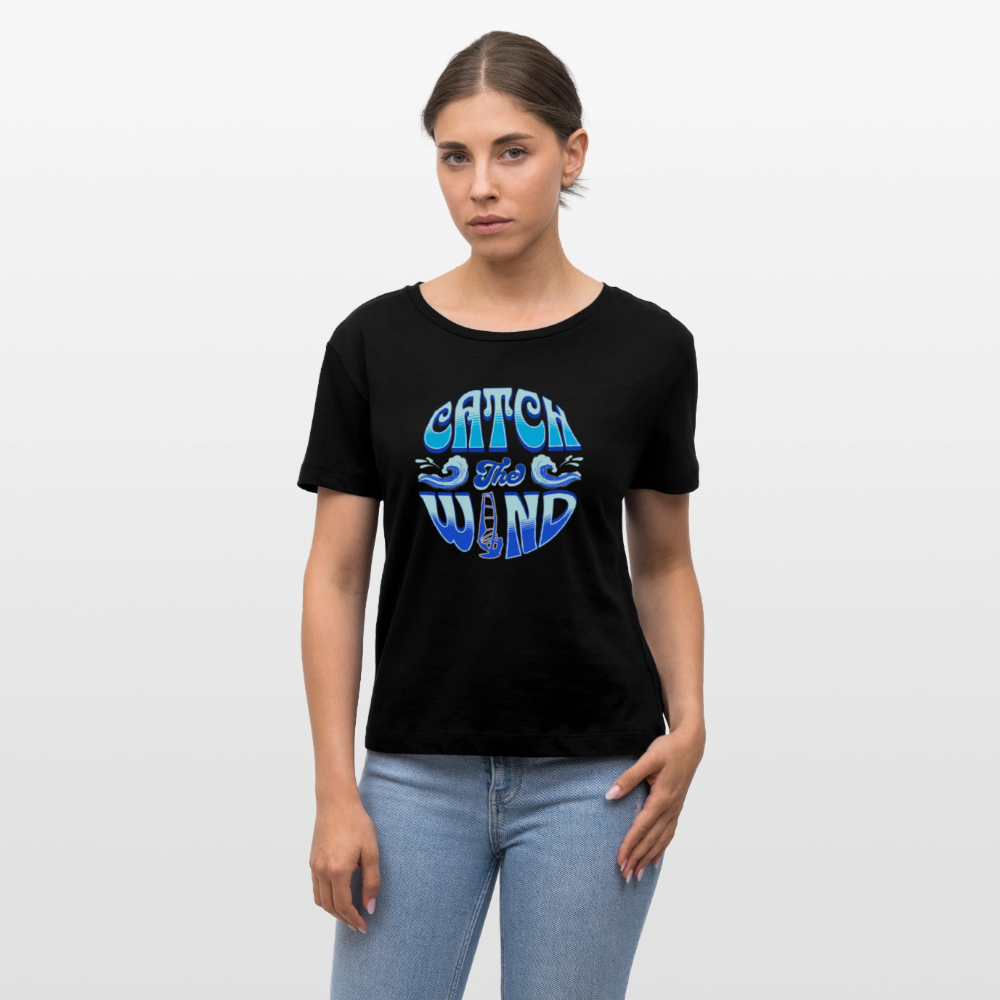 Relaxed Rundhals Frauen T-Shirt -catch the wind- - Schwarz