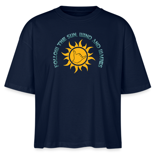 Frauen Boxy Bio-T-Shirt -follow me- - Navy