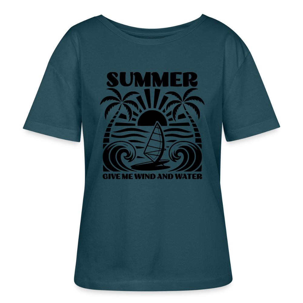 Safis Shop - Relaxed Rundhals Frauen Bio-T-Shirt -give me wind and water- - Dunkles Petrol