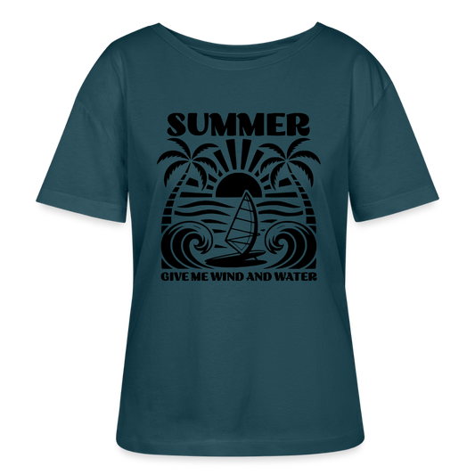 Safis Shop - Relaxed Rundhals Frauen Bio-T-Shirt -give me wind and water- - Dunkles Petrol