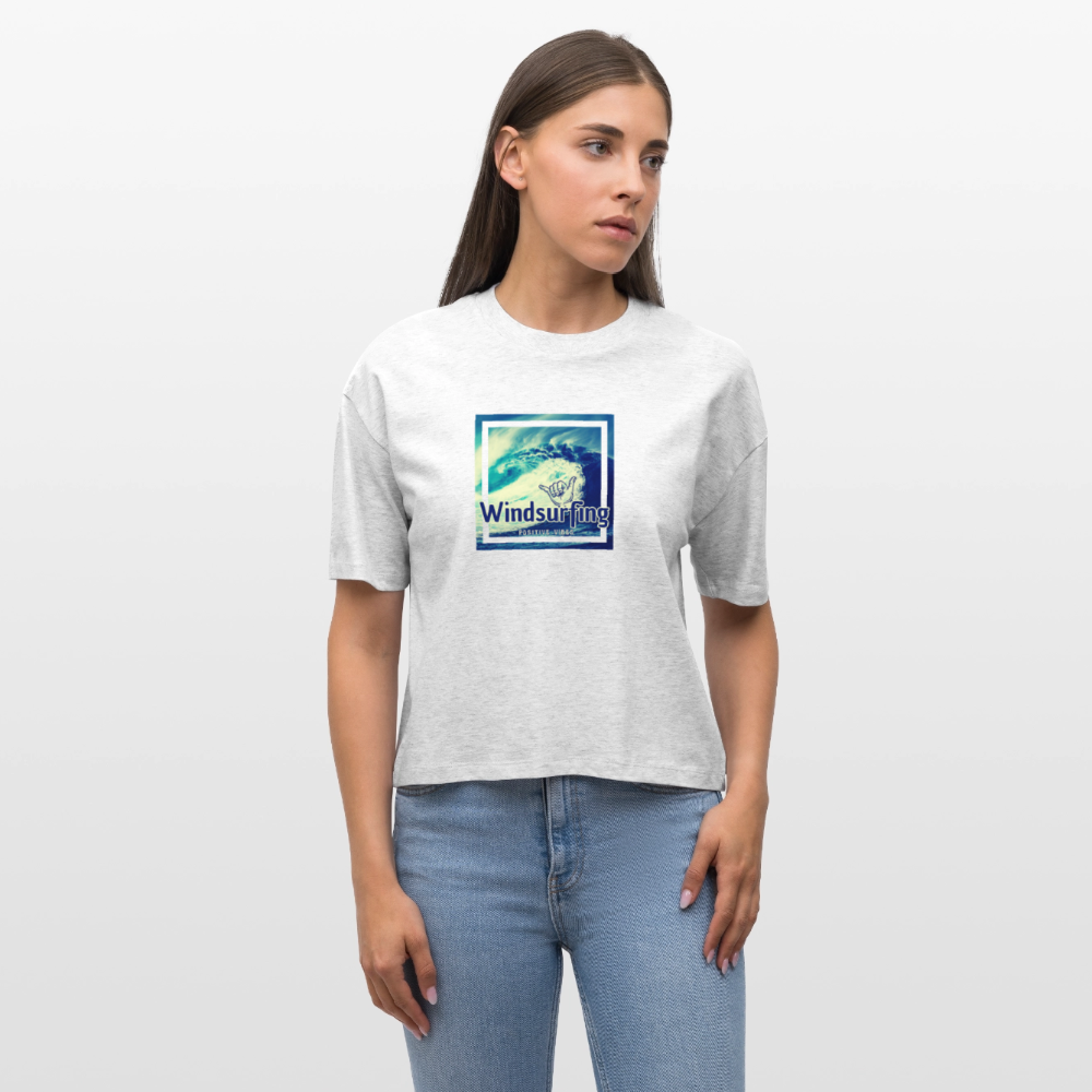 Frauen Boxy Bio-T-Shirt -positive vibes- - Weiß meliert