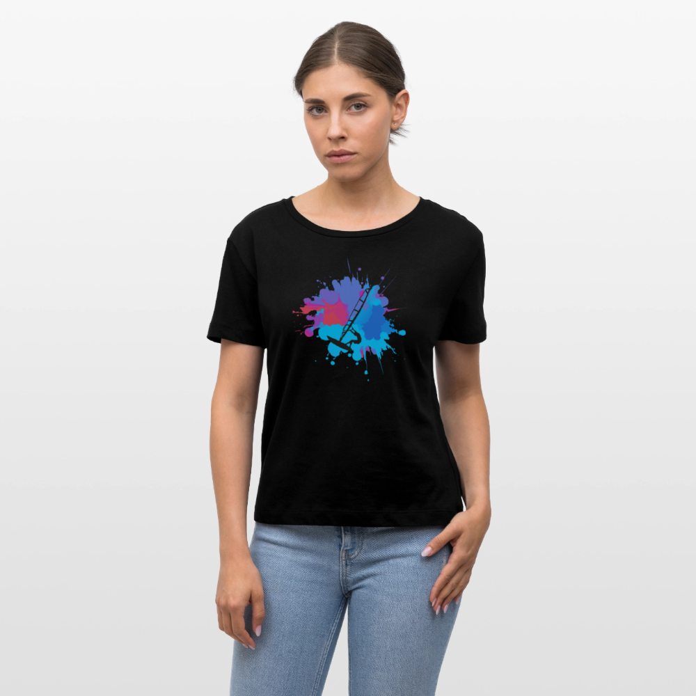Relaxed Rundhals Frauen Bio-T-Shirt -Farbklecks- - Schwarz