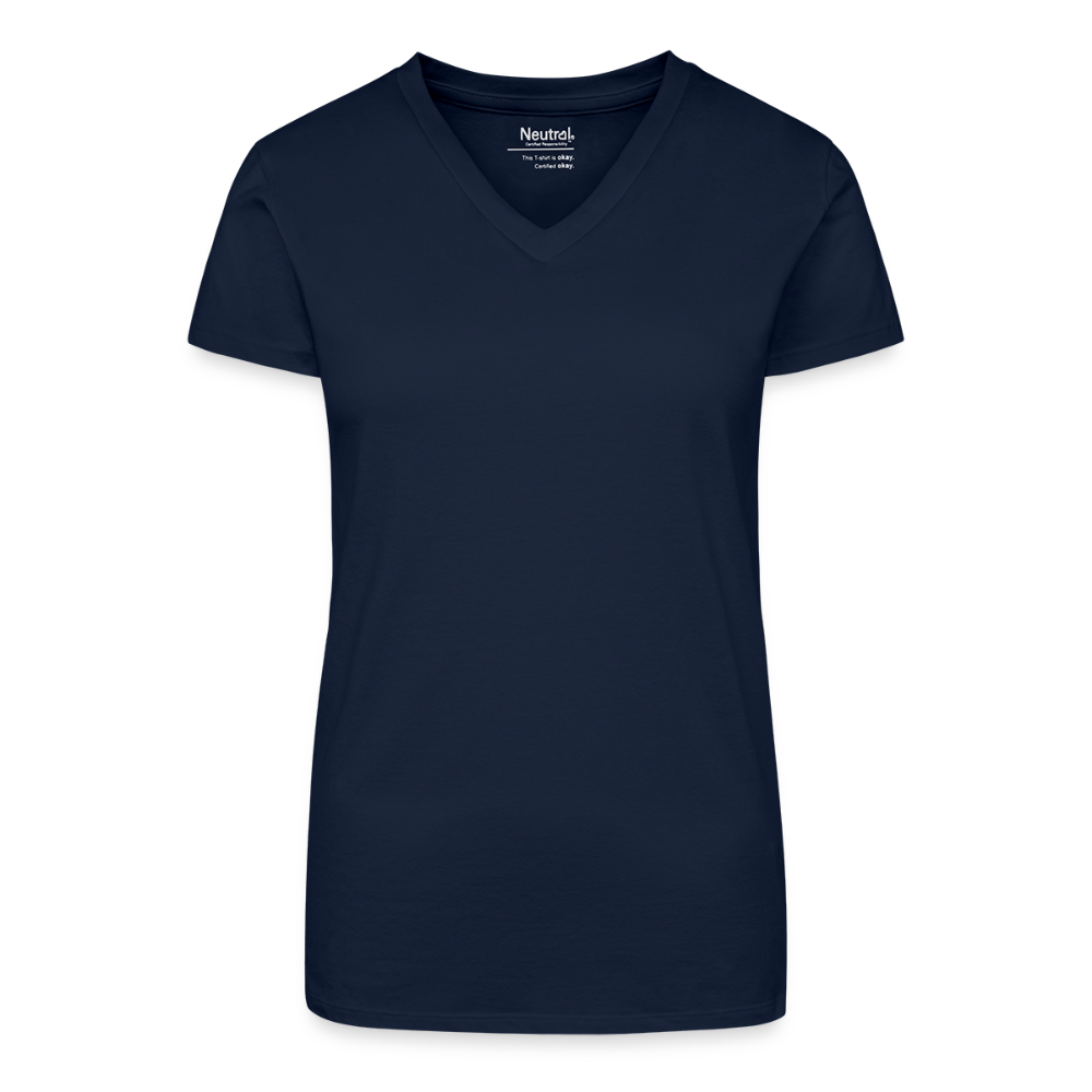 Bio Frauen T-Shirt mit V-Ausschnitt -follow me- - Dunkelblau