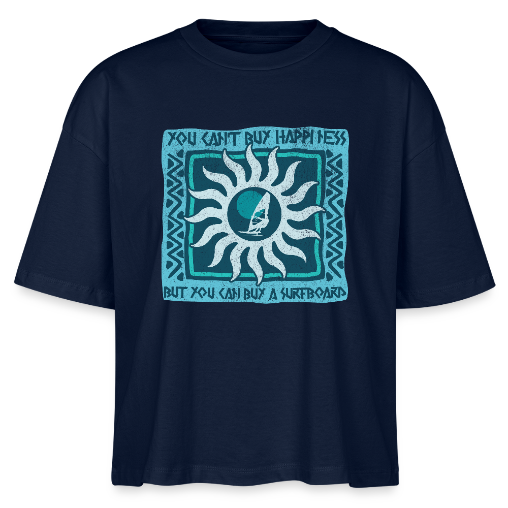 Frauen Boxy Bio-T-Shirt -buy happiness- - Navy