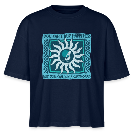 Frauen Boxy Bio-T-Shirt -buy happiness- - Navy