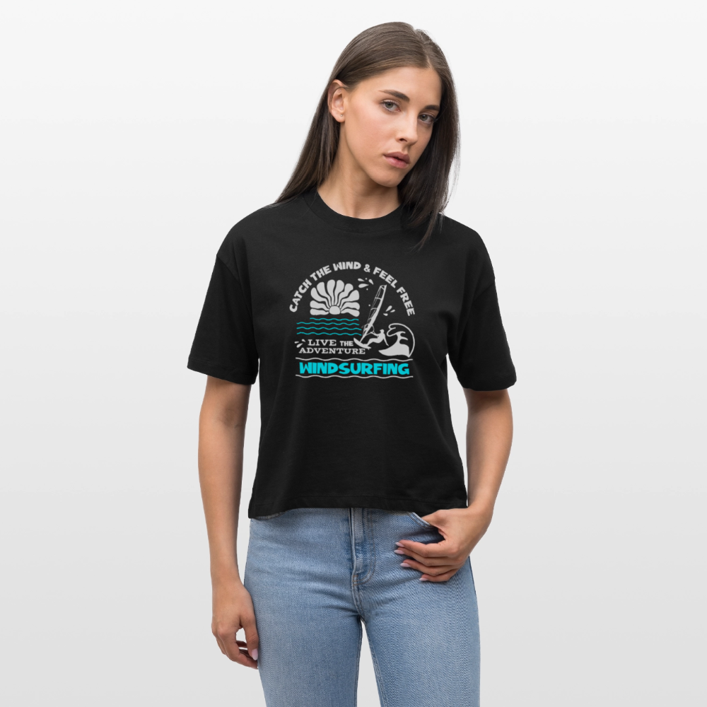 Frauen Boxy Bio-T-Shirt -adventure- - Schwarz