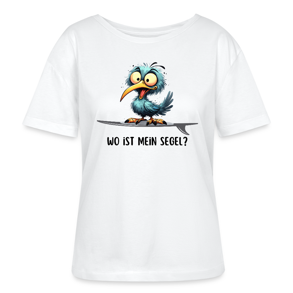Relaxed Rundhals Frauen Bio-T-Shirt -Wo ist mein Segel?- - Weiß