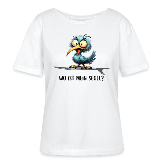 Relaxed Rundhals Frauen Bio-T-Shirt -Wo ist mein Segel?- - Weiß