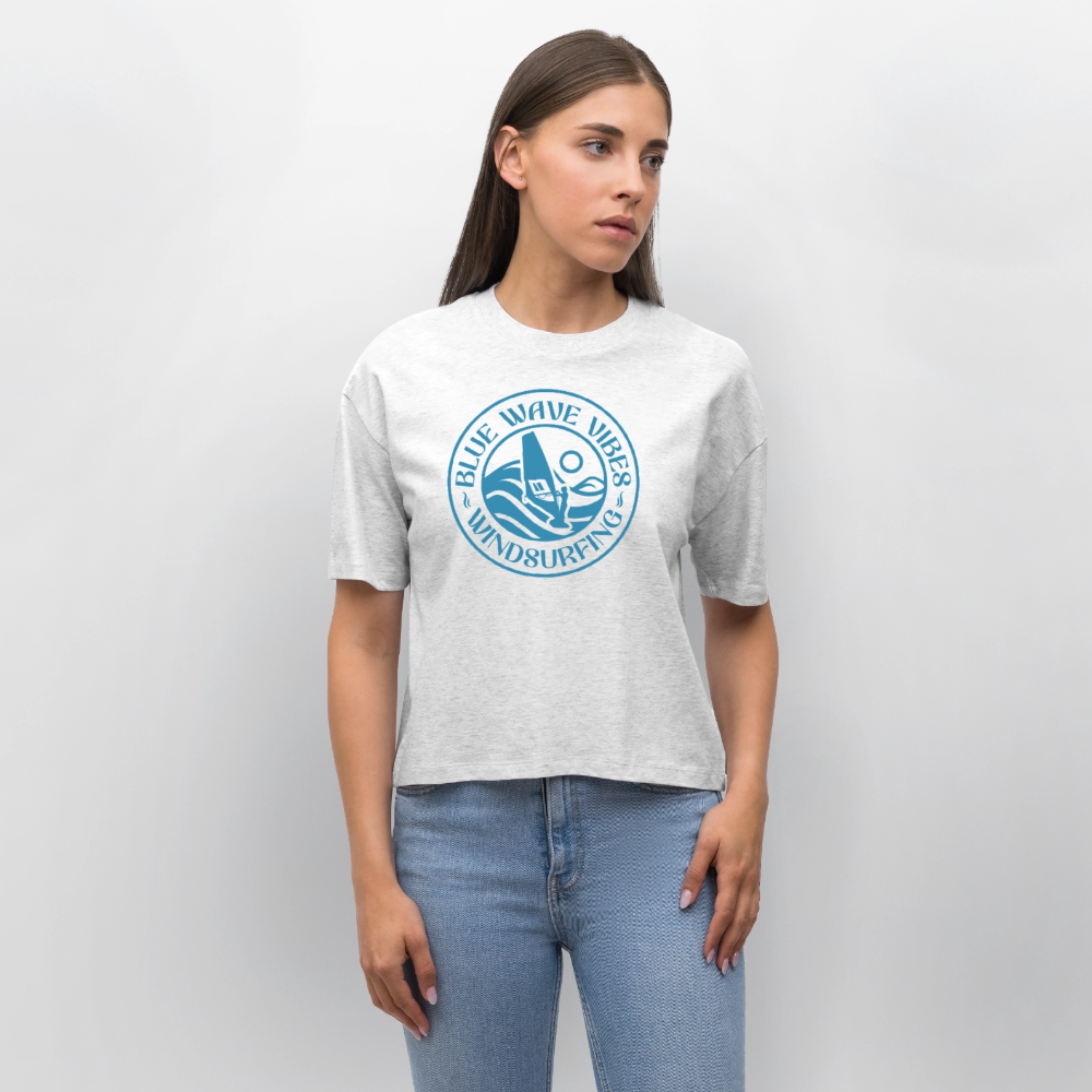 Frauen Boxy Bio-T-Shirt Nova -blue wave vibes- - Weiß meliert