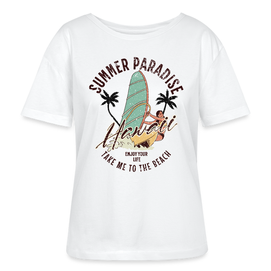 Relaxed Rundhals Frauen Bio-T-Shirt -enjoy life- - Weiß