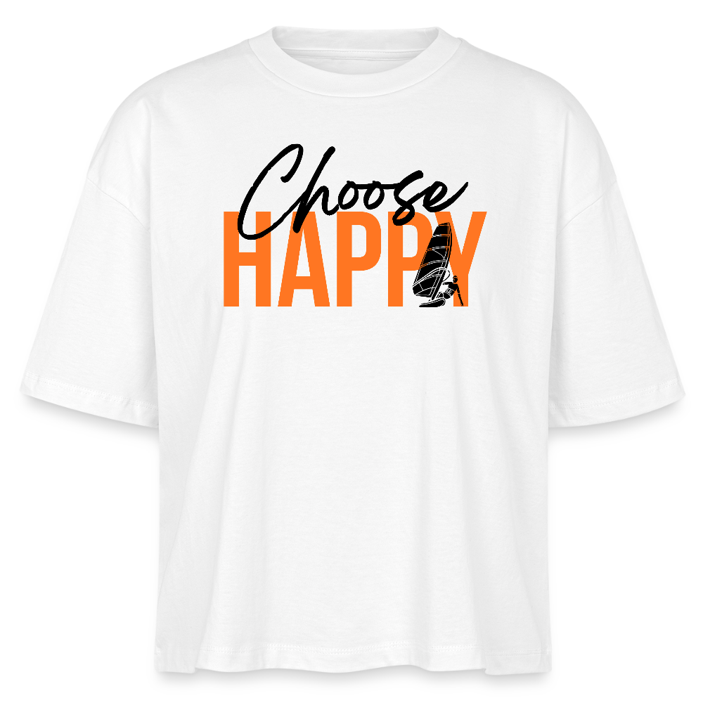 Frauen Boxy Bio-T-Shirt -happy- - Weiß