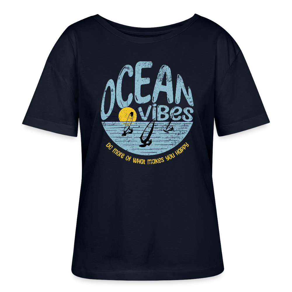 Relaxed Rundhals Frauen Bio-T-Shirt -do more- - Navy
