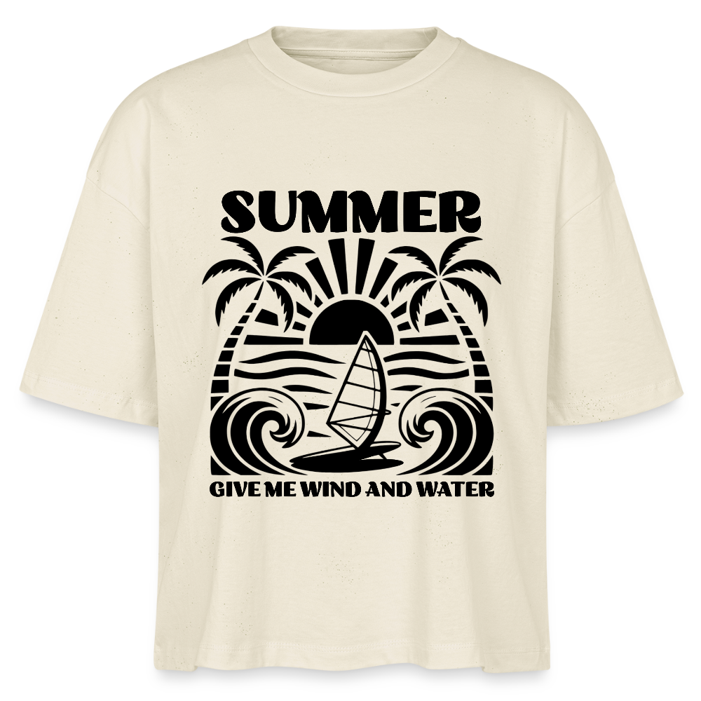 Safis Shop - Frauen Boxy Bio-T-Shirt Nova -give me wind and water- - Weißgrau