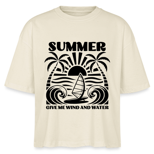 Safis Shop - Frauen Boxy Bio-T-Shirt Nova -give me wind and water- - Weißgrau