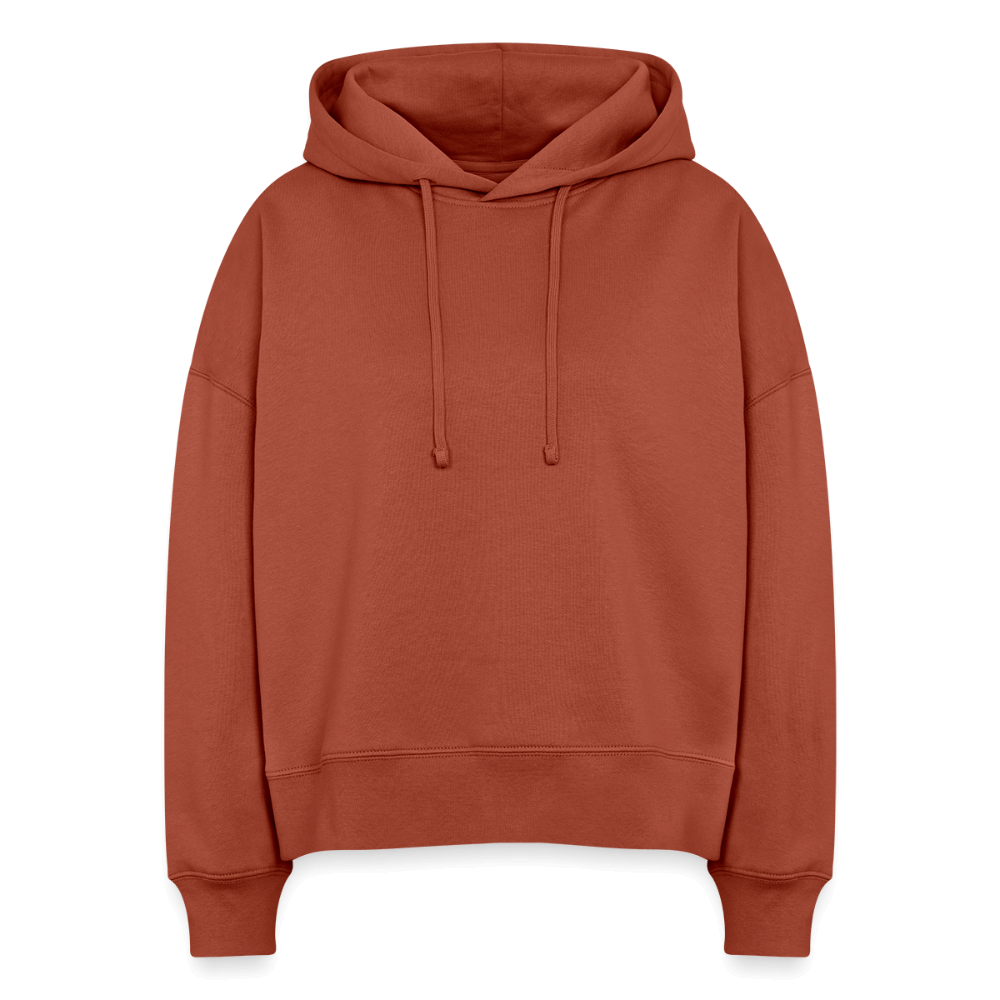 Boxy Bio Hoodie surfe! in Terrakotta für Windsurferinnen. Frauen Hoodie surfe! – Windsurf Geschenk in Terrakotta.