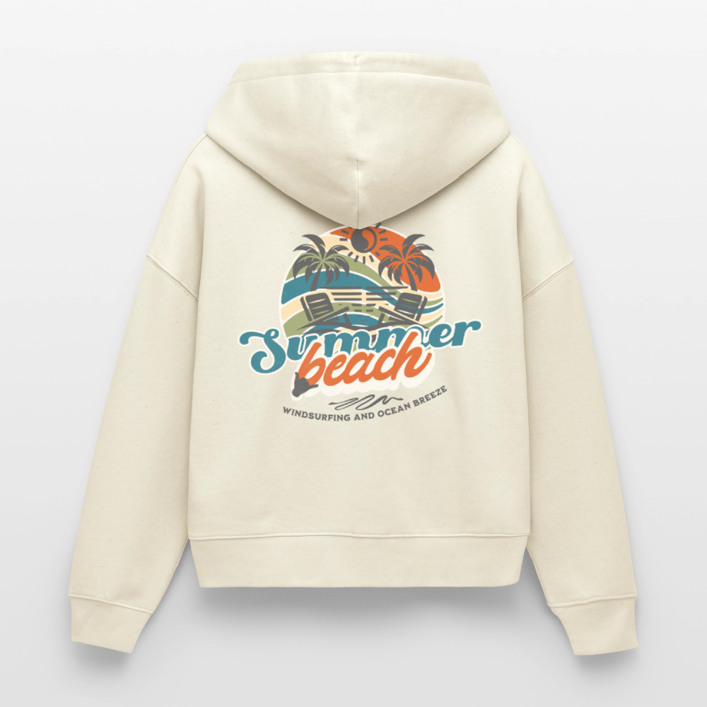 Boxy Frauen Bio Zip Hoodie -summer beach- - Weißgrau