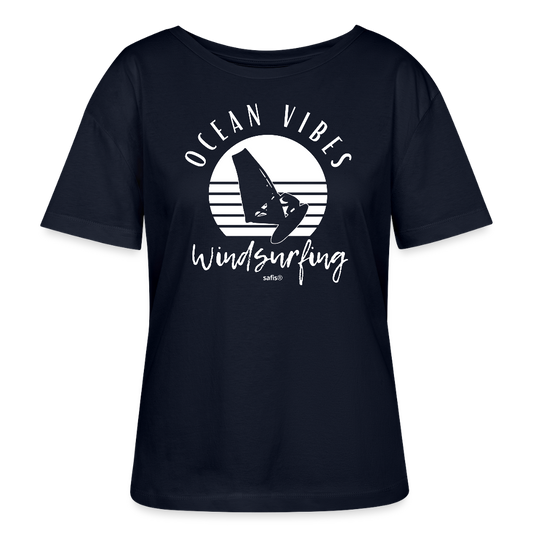 Relaxed Rundhals Frauen Bio-T-Shirt -ocean vibes windsurfing- - Navy