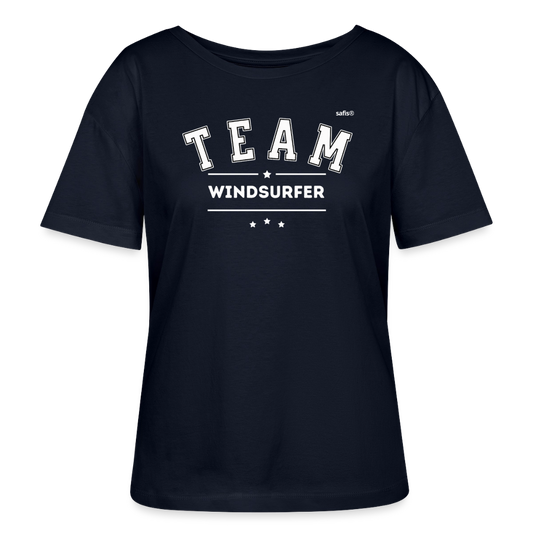 Relaxed Rundhals Frauen Bio-T-Shirt -Team Windsurfer- - Navy