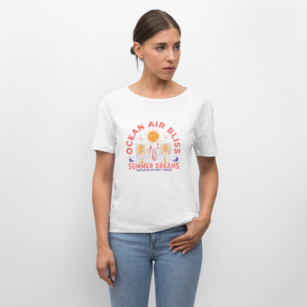Relaxed Rundhals Frauen Bio-T-Shirt -ocean air bliss- - Weiß