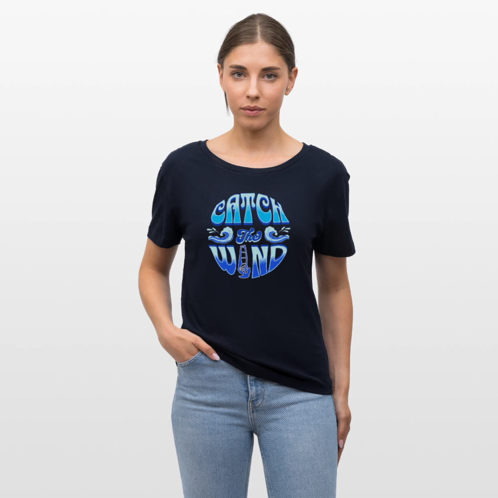 Relaxed Rundhals Frauen T-Shirt -catch the wind- - Navy