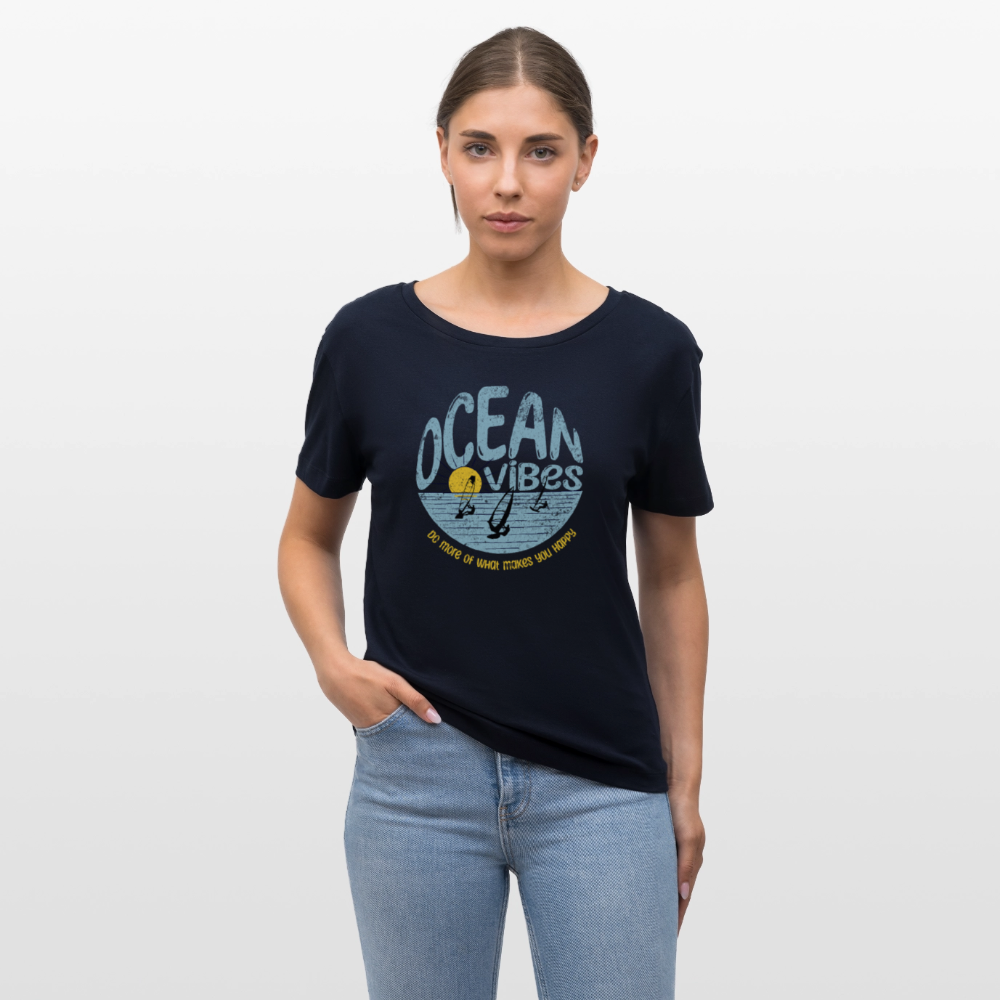Relaxed Rundhals Frauen Bio-T-Shirt -do more- - Navy