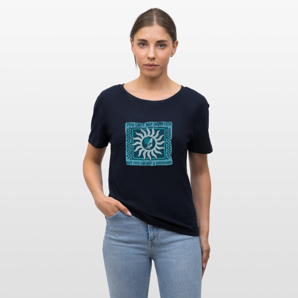 Relaxed Rundhals Frauen Bio-T-Shirt -buy happiness- - Navy