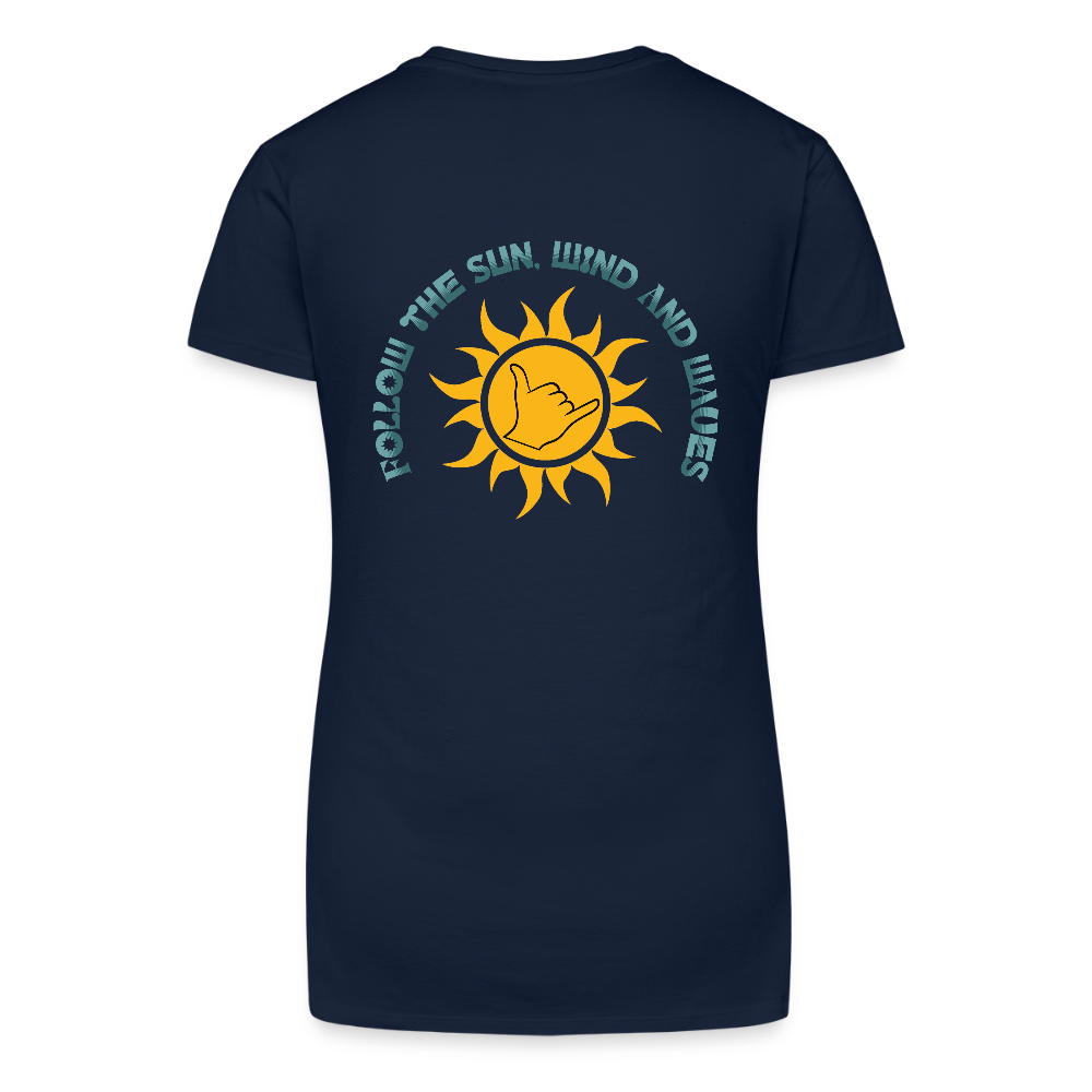 Bio Frauen T-Shirt mit V-Ausschnitt -follow me- - Dunkelblau