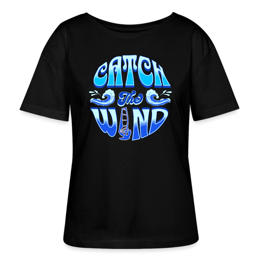 Relaxed Rundhals Frauen T-Shirt -catch the wind- - Schwarz
