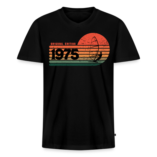 Männer Bio-T-Shirt mit V-Ausschnitt -1975- - Schwarz