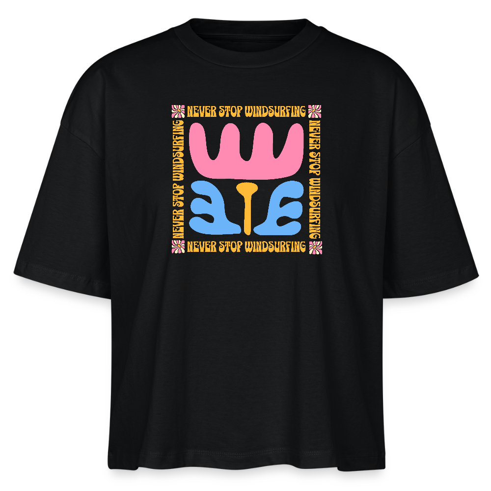 Frauen Boxy Bio-T-Shirt -wavy- - Schwarz